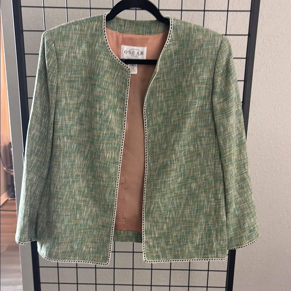 Oscar de la Renta Textured Green Blazer
